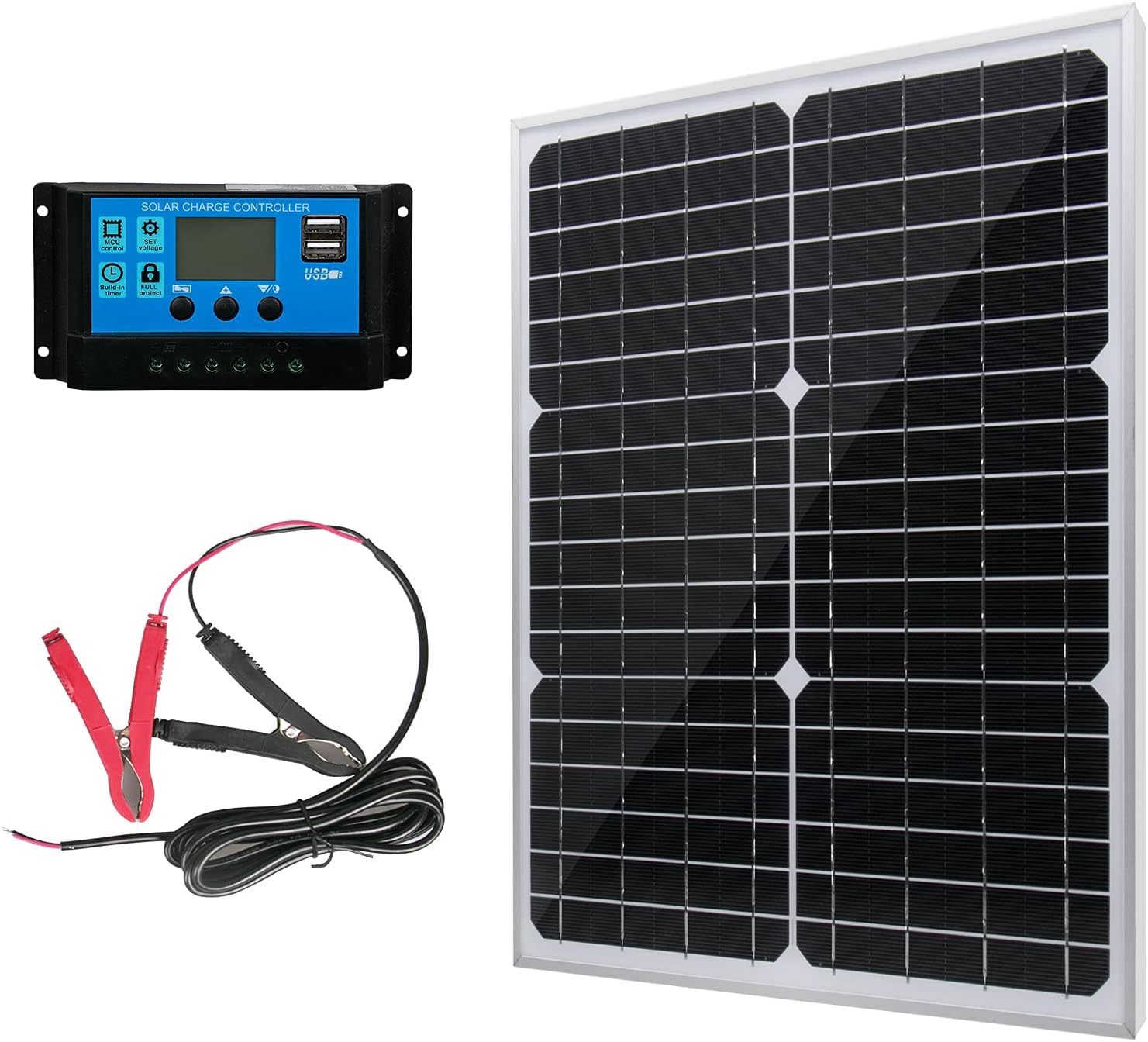 30W 12V Solar Panel Battery Charger Kit 30 Watt 12 Volt Monocrystalline PV Module for Car RV Marine Boat Caravan Off Grid System with 10A Charge Controller + Extension Cable
