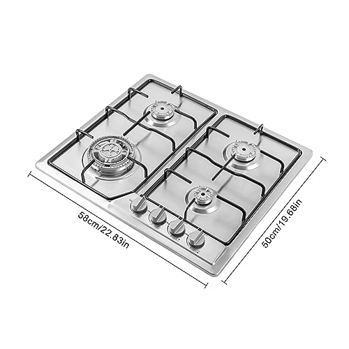 22″x20″ Built in Gas Cooktop 4 Burners Stainless Steel Stove NG/L-P-G Gas Hob Cooktop Kitchen Built-In Cook Stove Easy to Clean