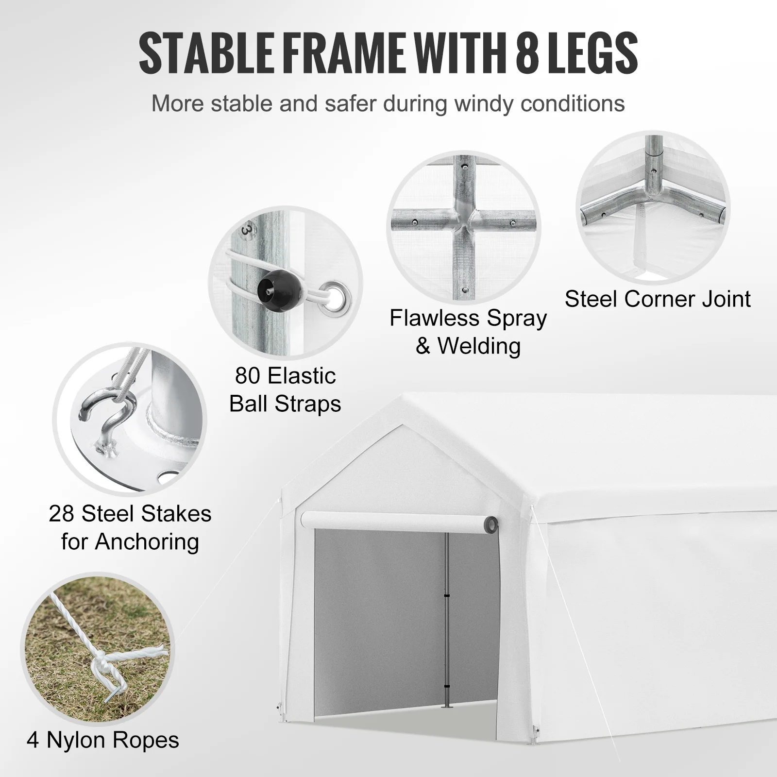 BENTISIM Carport Canopy Car Shelter Tent 13 x 20ft with 8 Legs and Sidewalls White