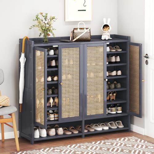 Bamboo Shoe Storage Cabinet with Doors, 8 Tier Freestanding Shoes Heels Sneakers Shoe Rack Shelf for 36-40 Pairs, Entryway Shoe Cabinet with Drawers for Hallway Living Room