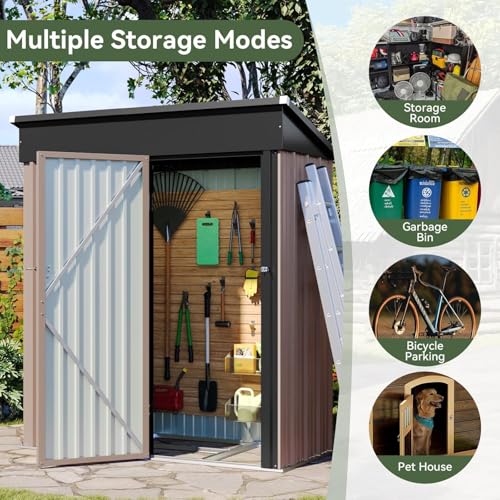 Aoxun 6x3.9 FT Shed with Base Metal Outdoor Storage Shed Garden Shed with Lockable Doors Tool Shed Bike Shed for Backyard, Patio, Poolside (Brown)