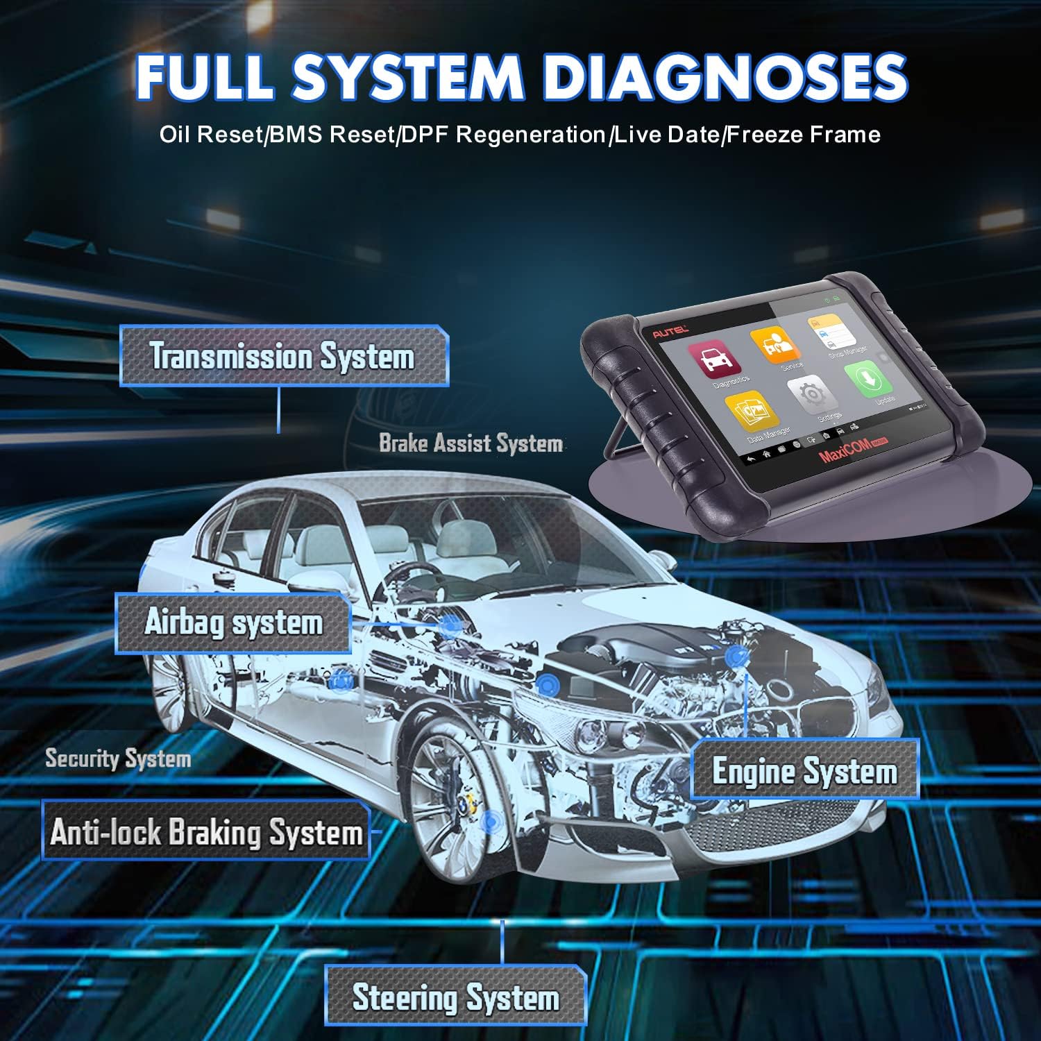 Autel MaxiCOM MK808 OBD2 Diagnostic Scan Tool, 2022 Newest Same as MX808, OBD2 Car Diagnostic Scanner with All System and 28+Service Functions,Oil Reset, EPB, SAS, DPF, BMS