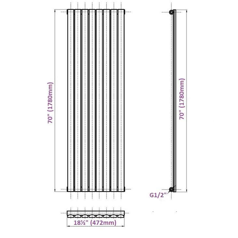 Hudson Reed NAHB0188 New Sloane Anthracite Vertical Flat Panel Designer Radiator Hydronic Heater 70 x 18&frac12; with Valves