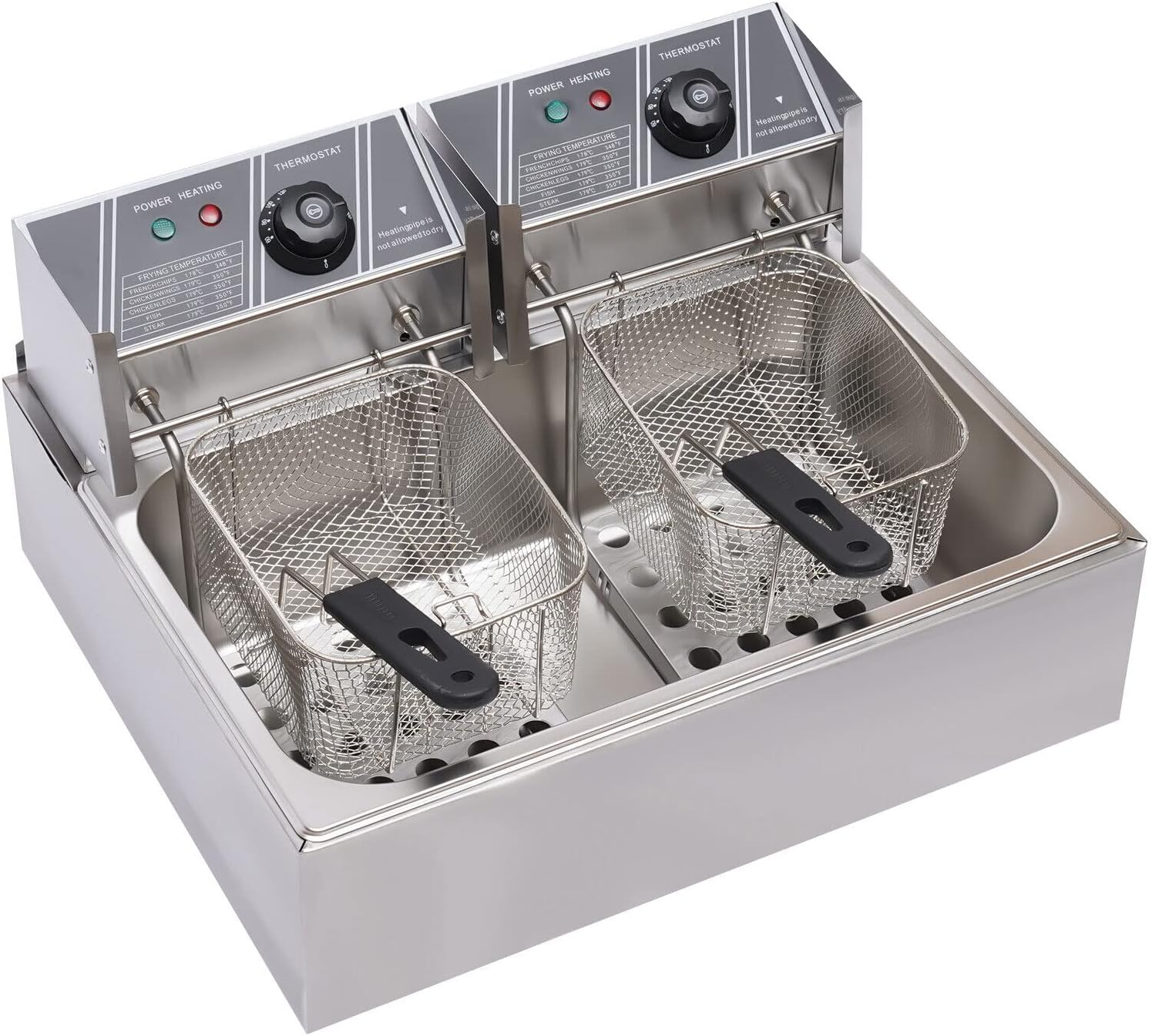 Professional Electric Deep Fryer with 2 Baskets, 5000W Countertop Kitchen Frying Machine, 12L Electric Dual Tank Deep Fryer with Lid, Oil Splash Prevention, for Commercial, Kitchen