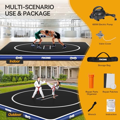 Inflatable Wrestling Mat 16ft/13ft/10ft, 4" Thick Foldable Jiu Jitsu Mats Wrestling Mats for Home Outdoor Indoor, Waterproof PVC Mat for Gymnastics, BJJ, MMA, Grappling, Judo, Boxing
