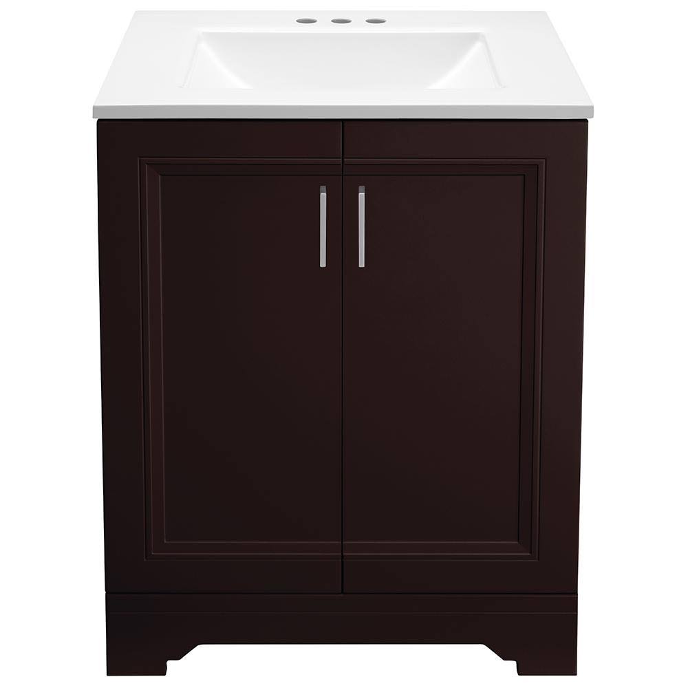 Glacier Bay Willowridge 24-1/2 in. W Bath Vanity in Carob with Cultured Marble Vanity Top in White with White Sink