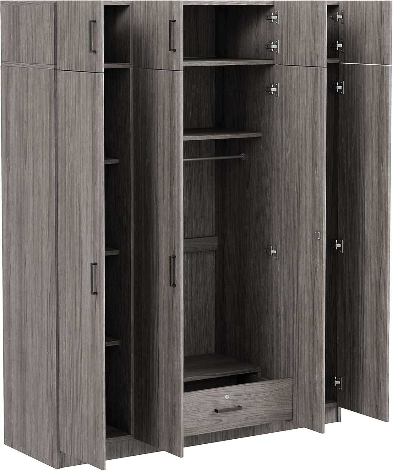 Modern Wardrobe with 4-Door and 1 Drawers, Wood High Cabinet Closet, 80.8" Tall Bedroom Armoires with Shelves, Hanging Rods and Top Cabinet for Bedroom Entryway (Gray-BB01)