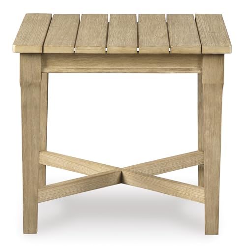 Signature Design by Ashley Carter Hall Outdoor Eucalyptus Patio Sofa with Cushion, Beige