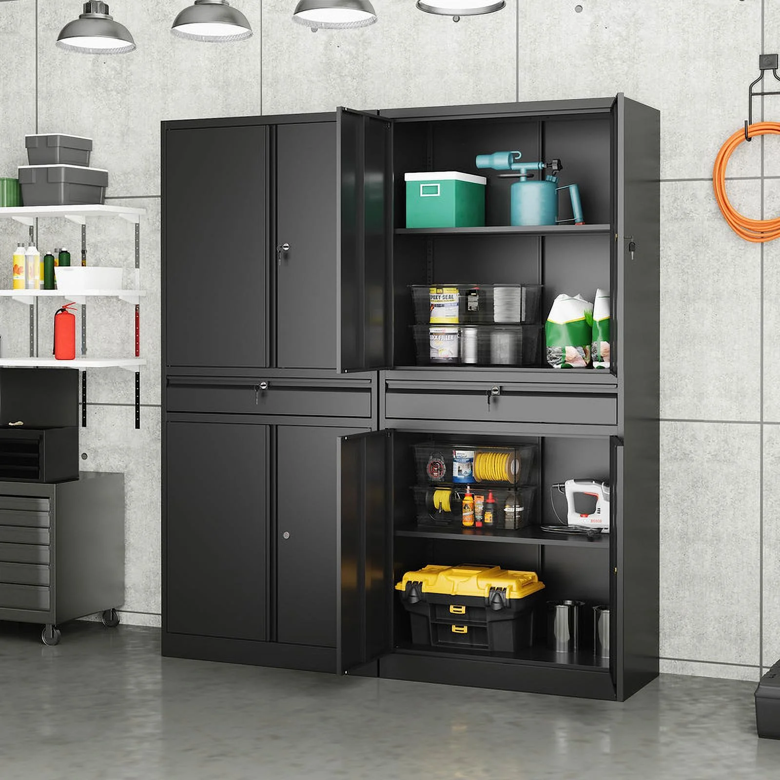 Fesbos Metal Garage Storage Cabinet with Locking Doors and Adjustable Shelves, Tool Storage Cabinet with 1 Drawer - 71" Steel Locking Cabinet for Garage, Warehouse