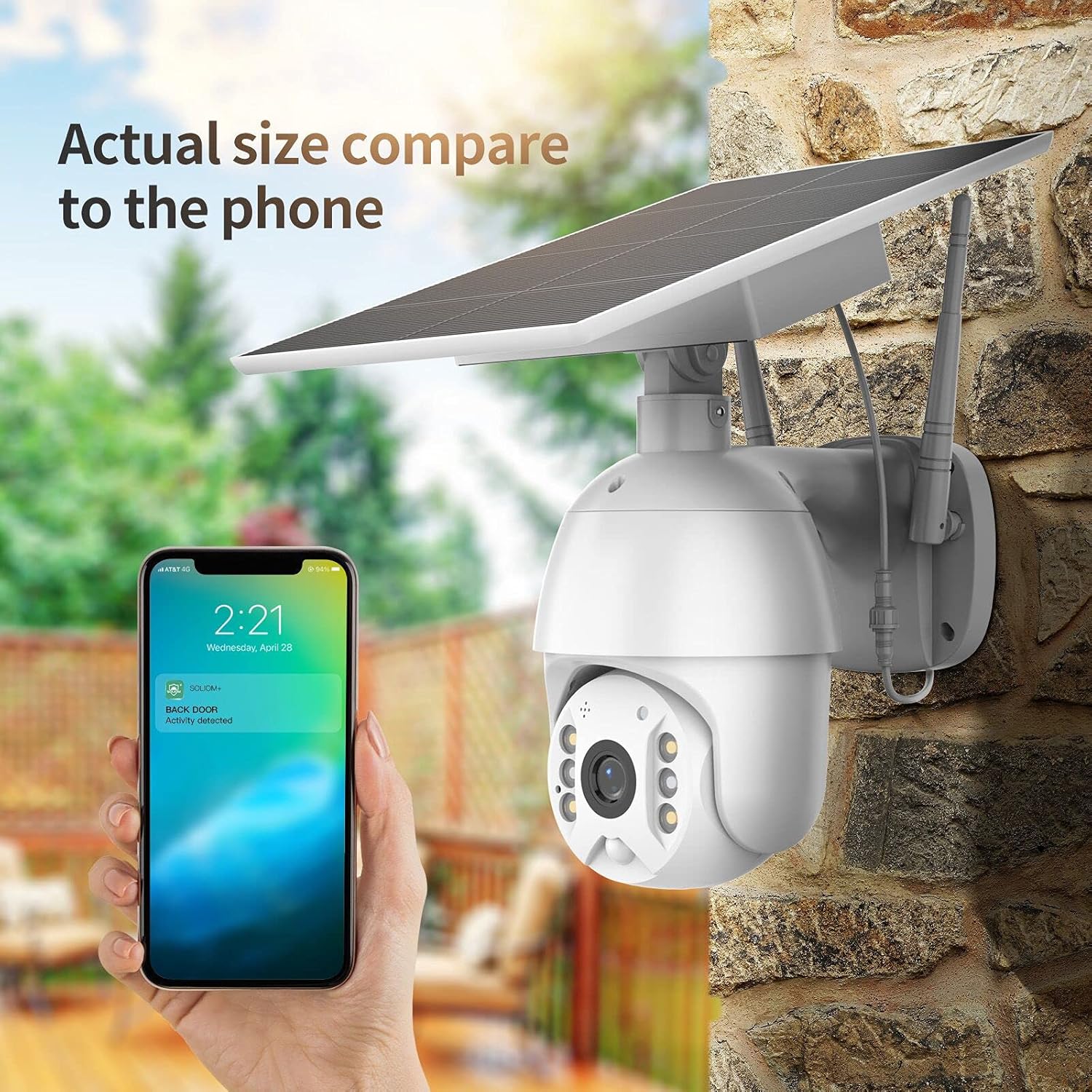 Soliom S600 Outdoor Home Security Camera, Wireless WiFi Pan Tilt 360° View Spotlight Solar Battery Powered System, Motion Detection and Siren, Color Night Vision, 2-Way Talk, Remote Access, Cloud/SD