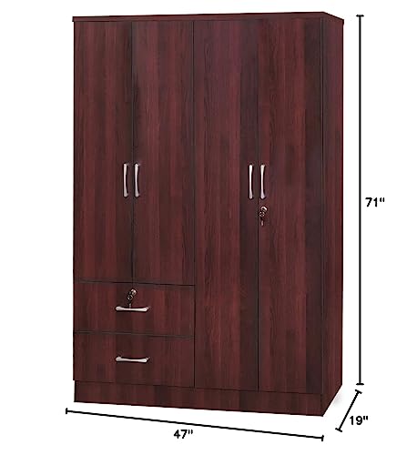 Luna Collection Modern Wood 4 Doors 2 Drawers Armoire (Mahogany)