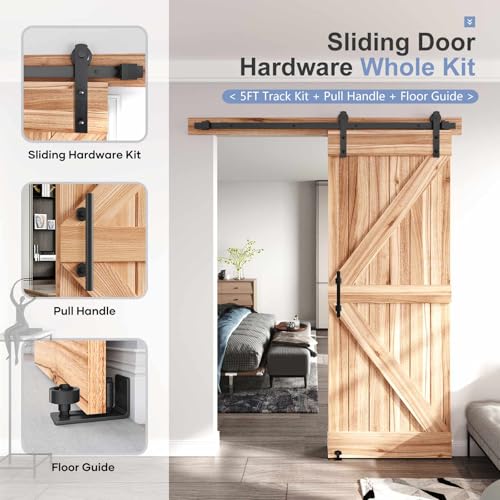 EaseLife 12 FT Double Sliding Barn Door Track and Handle Hardware Kit,Straight Pulley,Slide Smoothly Quietly,Easy Install (12FT Track Kit for 33"~36" Wide Double Door)