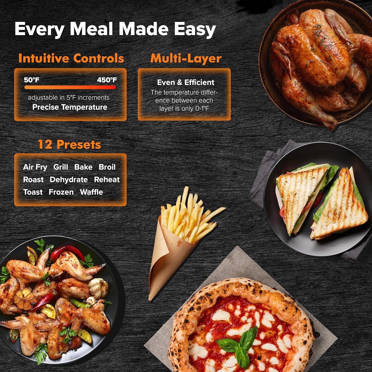 Nuwave Bravo Pro Smart Air Fryer Toaster Oven Combo, Airfryer Convection Oven Countertop, 12-in-1 Functions with Quicker & Even Crisp Technology, 1800W, 50-450°F, PFAS-Free, 21QT, Stainless Steel