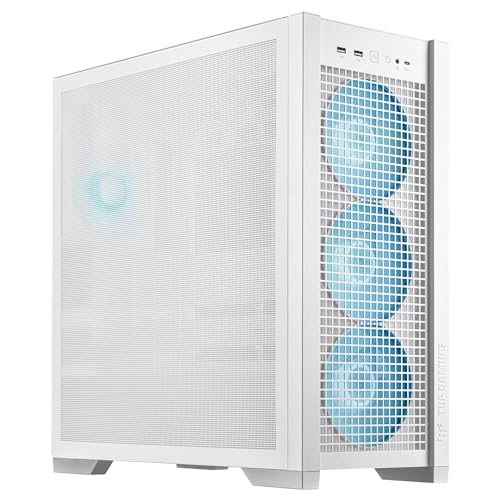 ASUS TUF Gaming GT302 ARGB ATX Mid-Tower PC Case – Four 140 x 28 mm ARGB Fans for High Airflow, Interchangeable Tempered Glass or Mesh Side Panels, Supports BTF Hidden-Connector Motherboards | White