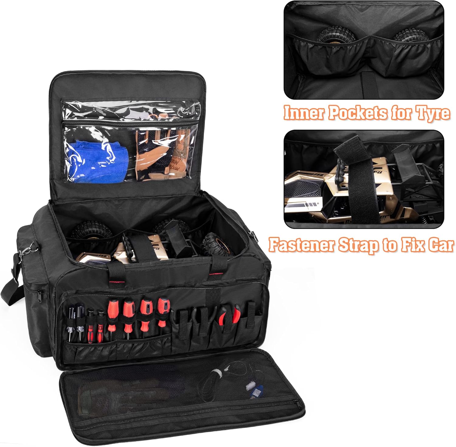 DSLEAF RC Storage Bag for 1/8 Car, Protective RC Carry Case with Multi Pockets for Batteries, Charger, Tools and other Accessories