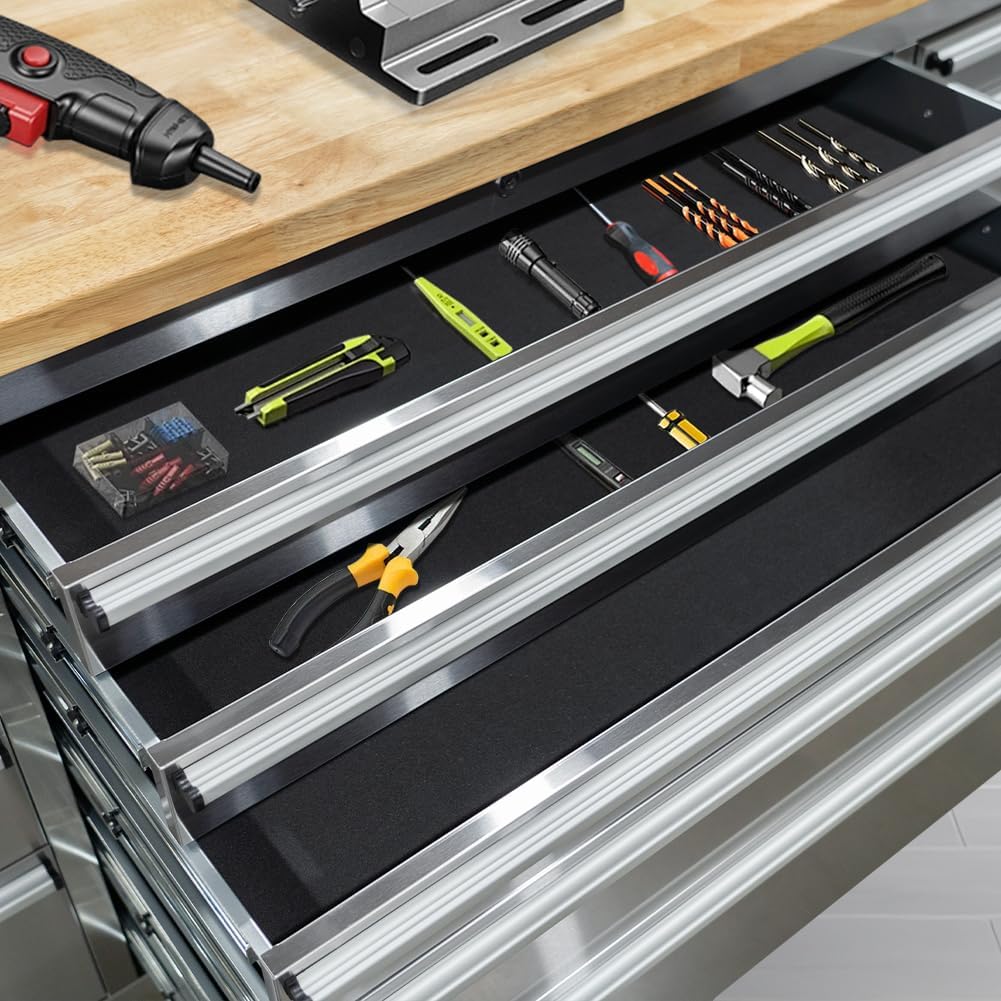 72-inch Stainless Steel Tool Chest with Wheels, 15 Drawers Rolling Storage Tool Cabinet, Heavy Duty Workbench Table with Wood Top, Lock and Liner, for Garage, Warehouse, Workshop