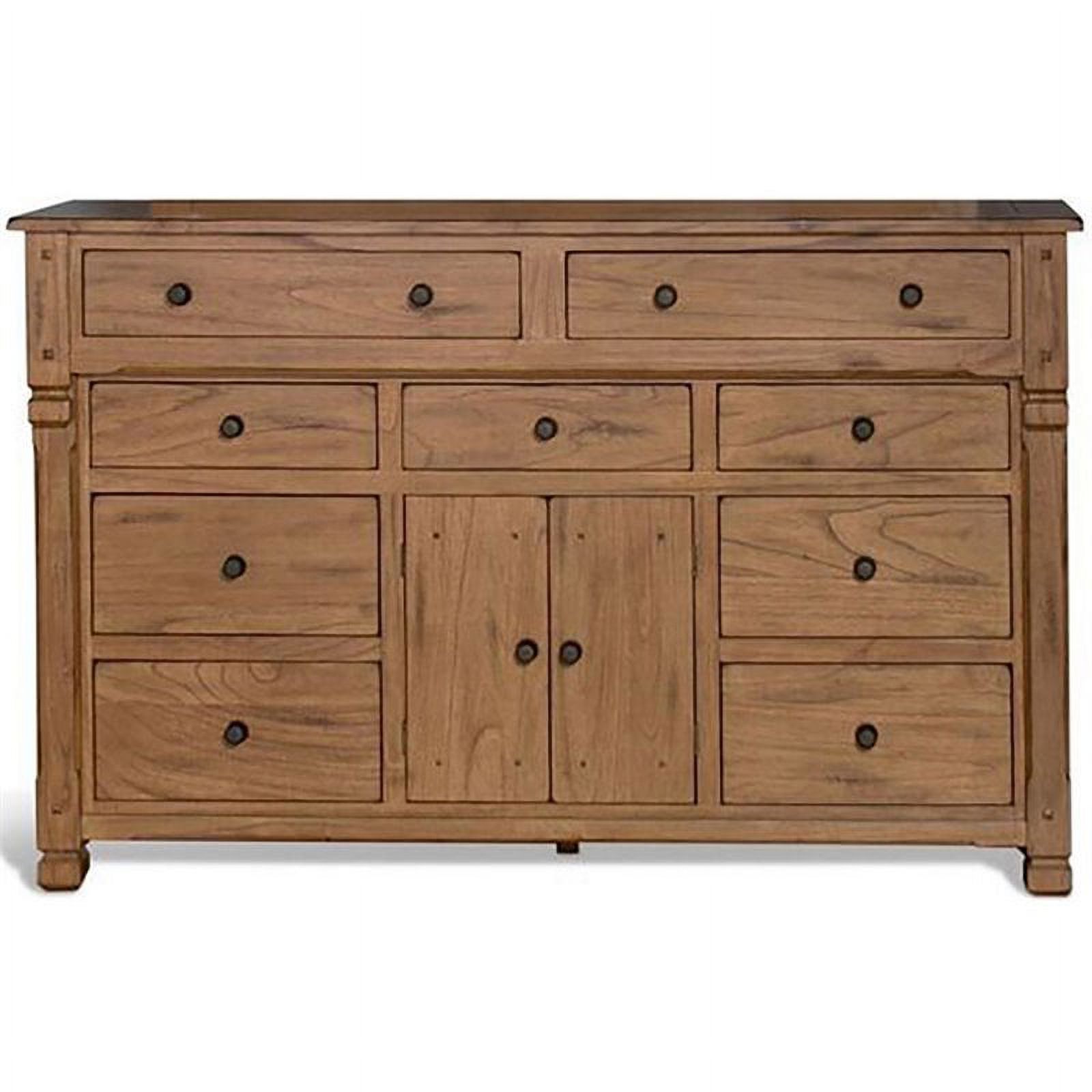Pemberly Row 70" Traditional Wood Dresser in Rustic Oak Finish