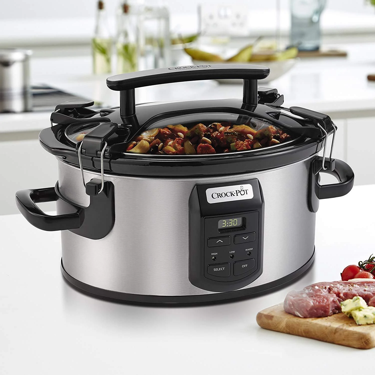 Crockpot SCCPVS600ECP-S Crock-Pot Cook and Carry Portable Slow Cooker with Digital Control, 6 Quart, Silver