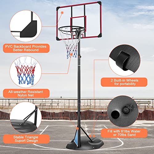 Portable Basketball Hoop, 32" Backboard Basketball Goal Stand with Fillable Base and Wheels, 7.5-9.2ft Adjustable Height for Youth Adults Indoor Outdoor Basketball Goal
