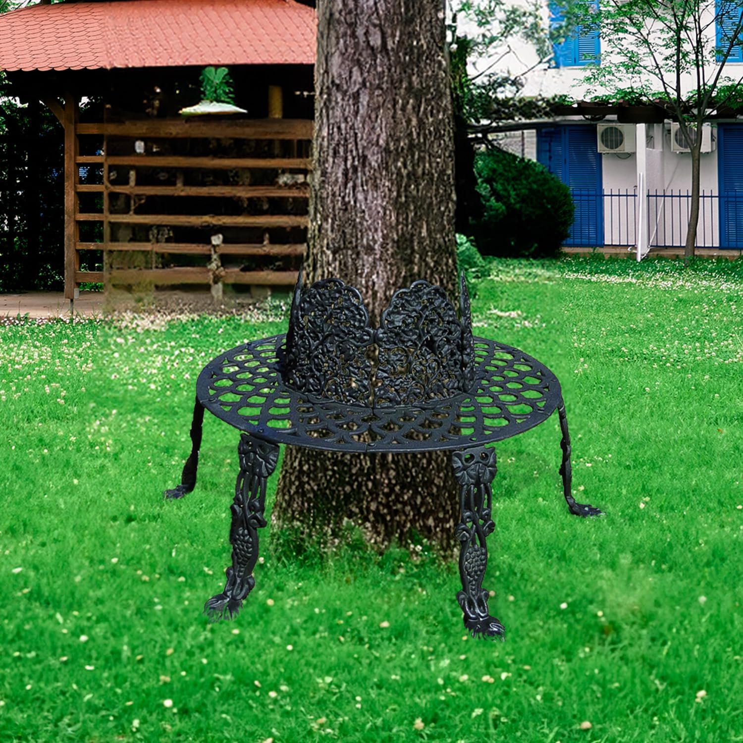 The King's Bay Victorian Tree Surround Vintage Replica Garden Furniture Old Style Outdoor Bench