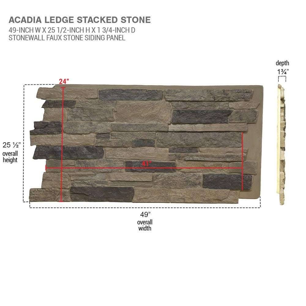 48 inchw x 24 inchh x 1 1/4 inchd Acadia Ledge Stacked Stone, Stonewall Faux Stone Siding PANEL, Sandstone