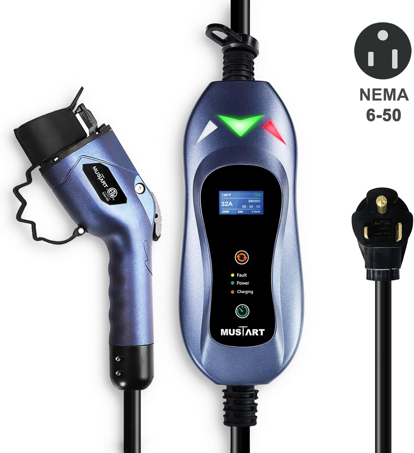 MUSTART Level 2 Portable EV Charger (240 Volt, 25ft Cable, 40 Amp), Electric Vehicle Charger Plug-in EV Charging Station with NEMA 6-50P (Update Version)