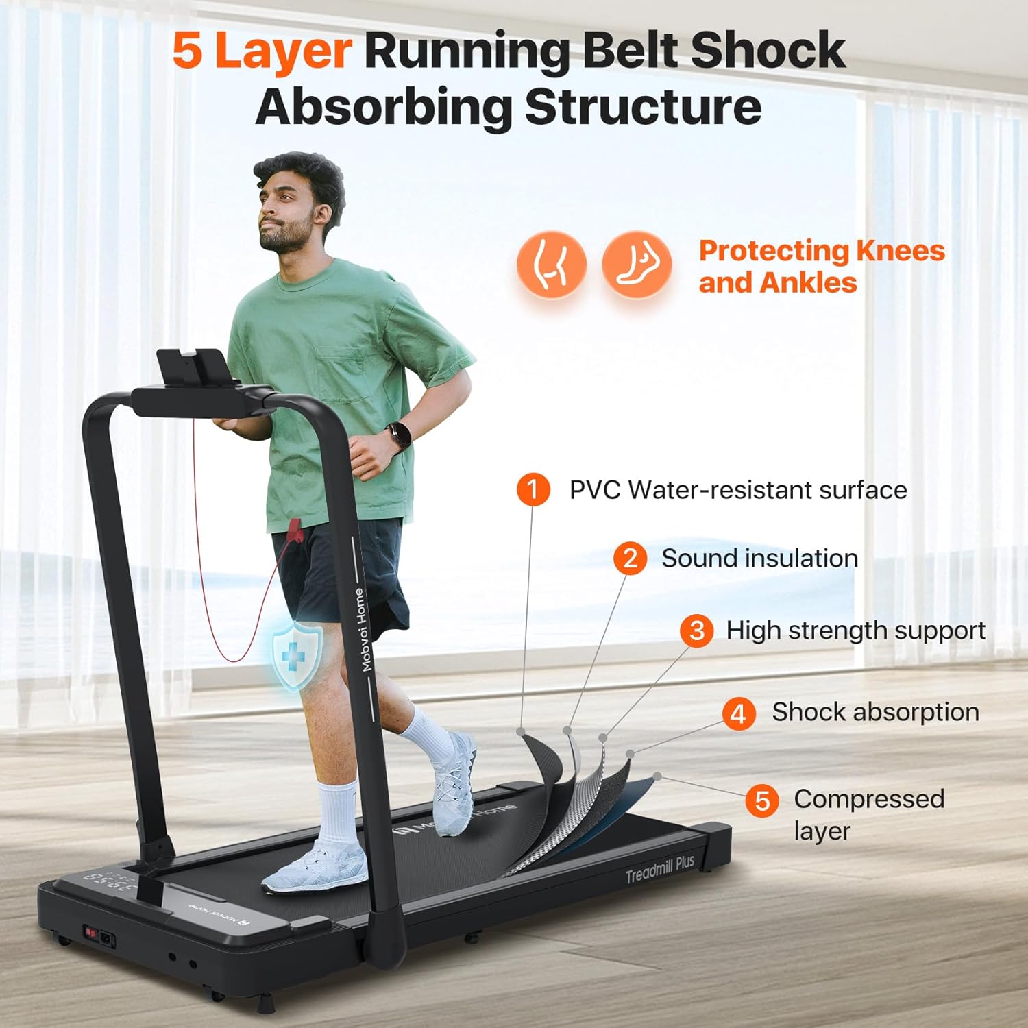 Mobvoi Home Treadmill Plus 3 in 1 Folding Treadmill Walking Pad 2.5HP Compact Under Desk Running Walking Machine for Home Office Remote Control LED Display Speaker Large Running Area 265LBS 7.6 MPH