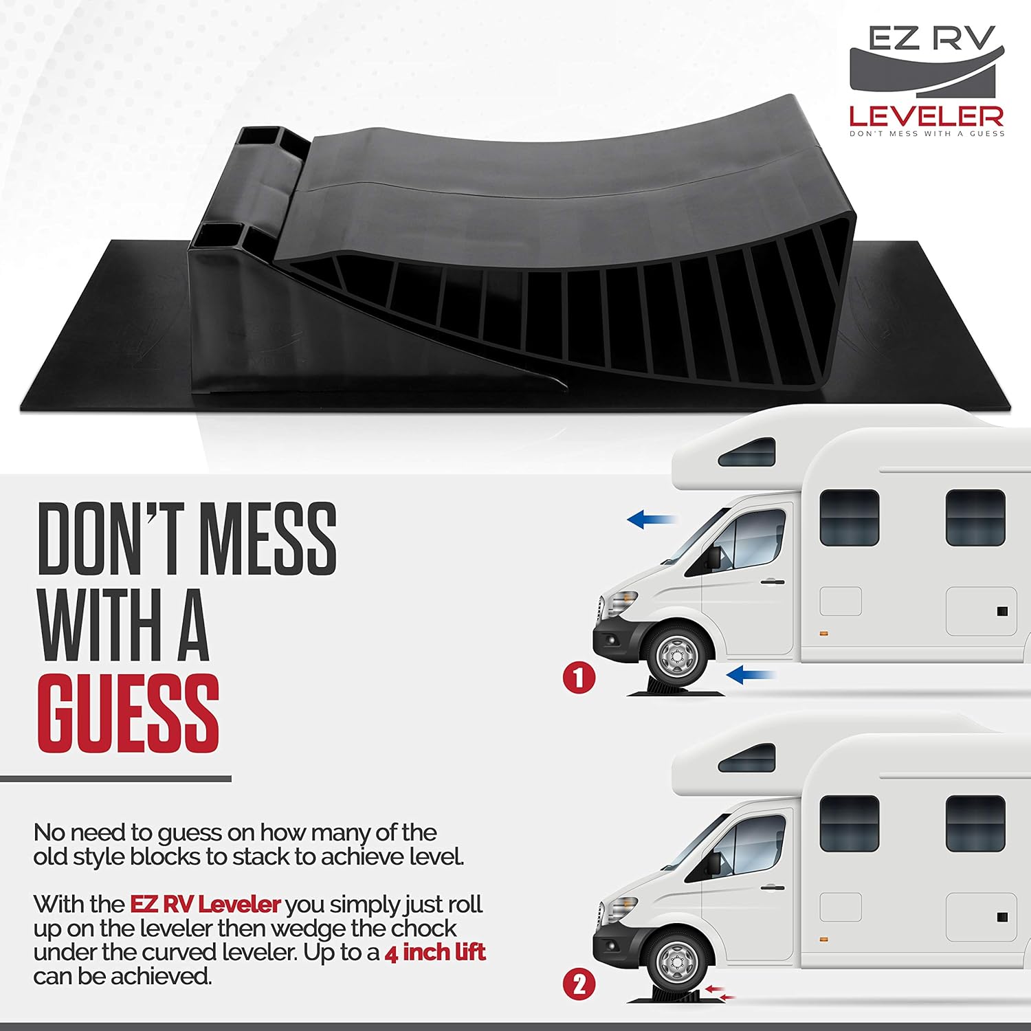 EZ RV Leveler - Curved Leveling Ramp with Chocks and Rubber Mat - RV Trailer Camper Leveling Blocks - 1 Pack for Single Axle Campers