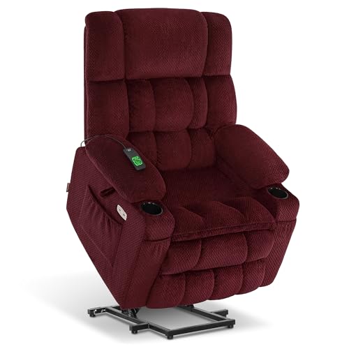MCombo Dual Motor Power Lift Recliner Chair with Massage and Heat for Elderly People, Infinite Position, USB Ports, Cup Holders, Fabric 7890 (Medium-Regular, Burgundy)