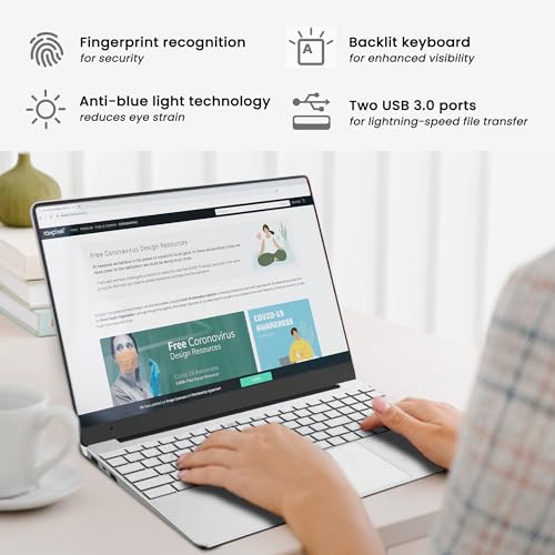 thunderb E156S 15.6" Laptop - Intel Quad-Core, 12GB RAM, 1TB SSD, Windows 11 Pro, Fingerprint, Backlit Keyboard, HDMI, Bluetooth, USB 3.0, HD Webcam, Superior Sound