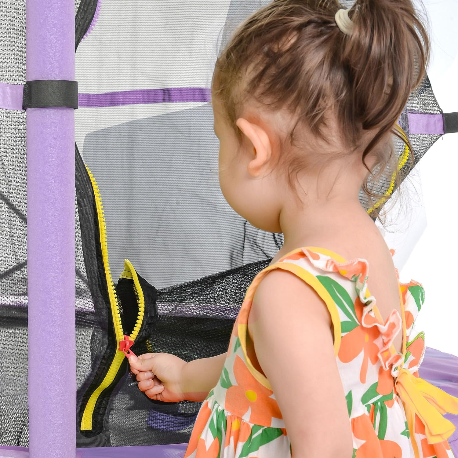 55 Inch Kids Trampoline, 4.5FT Outdoor Indoor Trampoline with Safety Enclosure Net, Purple