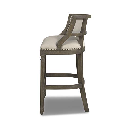 Jennifer Taylor Home Paris 26.5” Farmhouse Counter Height Bar Stool with Backrest, Dark Heathered Grey Linen