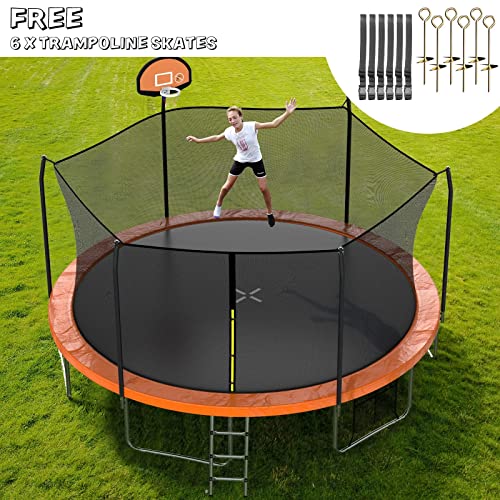 AOTOB 8FT 10FT 12FT 14 FT 15FT Trampoline with Safety Enclosure Net，Outdoor Trampoline with Basketball Hoop, Heavy Duty Jumping Mat and Spring Cover Padding for Kids and Adults, Storage Bag and Ladder