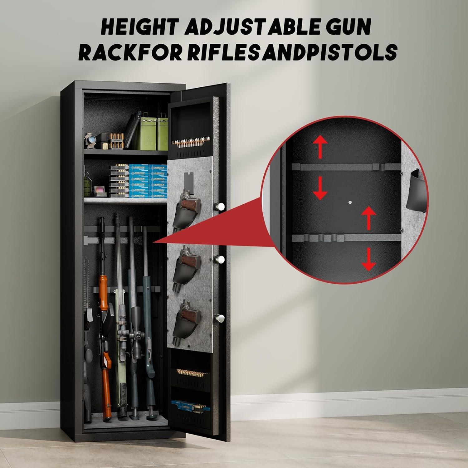 57" Tall Gun Safe,Gun Safes for Home Rifle and Pistols,5 Gun Safe Quick Access Shotguns Rifle Gun Cabinet,with 3 Pistol Bags,Adjustable Gun Rack and Removable Shelf,Assembled(Black)