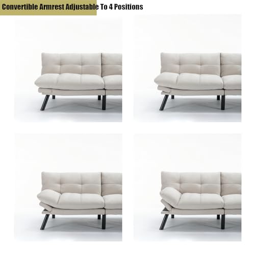 70” Linen Futon Sofa Bed, Convertible Folding Couch, Breathable Small Couch, Comfortable Double Loveseat Bed for Compact Living Studio in Room and Bedroom, Offices, Family, Dorm (Linen Dark Gray)