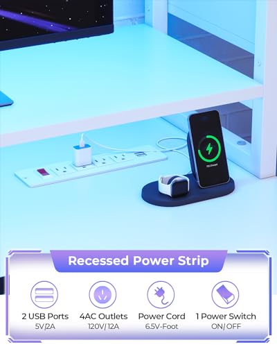 SEDETA Gaming Desk 74.8'' with LED Lights, Hutch and Storage Shelves, Computer Desk with Monitor Stand, Large PC Gamer Desk Workstation, Ergonomic Gaming Table for Bedroom, Living Room, Black
