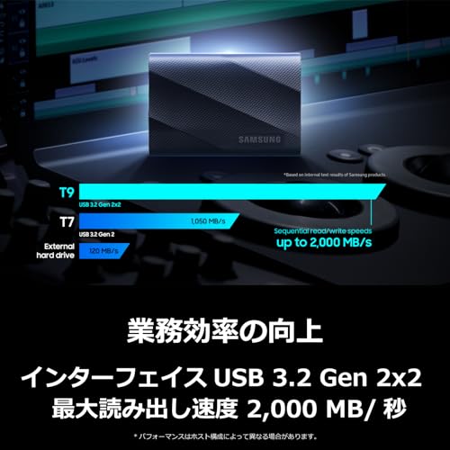 Samsung T9 4TB External SSD, USB3.2 Gen2 x 2, Up to 2,000 MB/s, iPhone 15 Operation Verified, MU-PG4T0B-IT/EC
