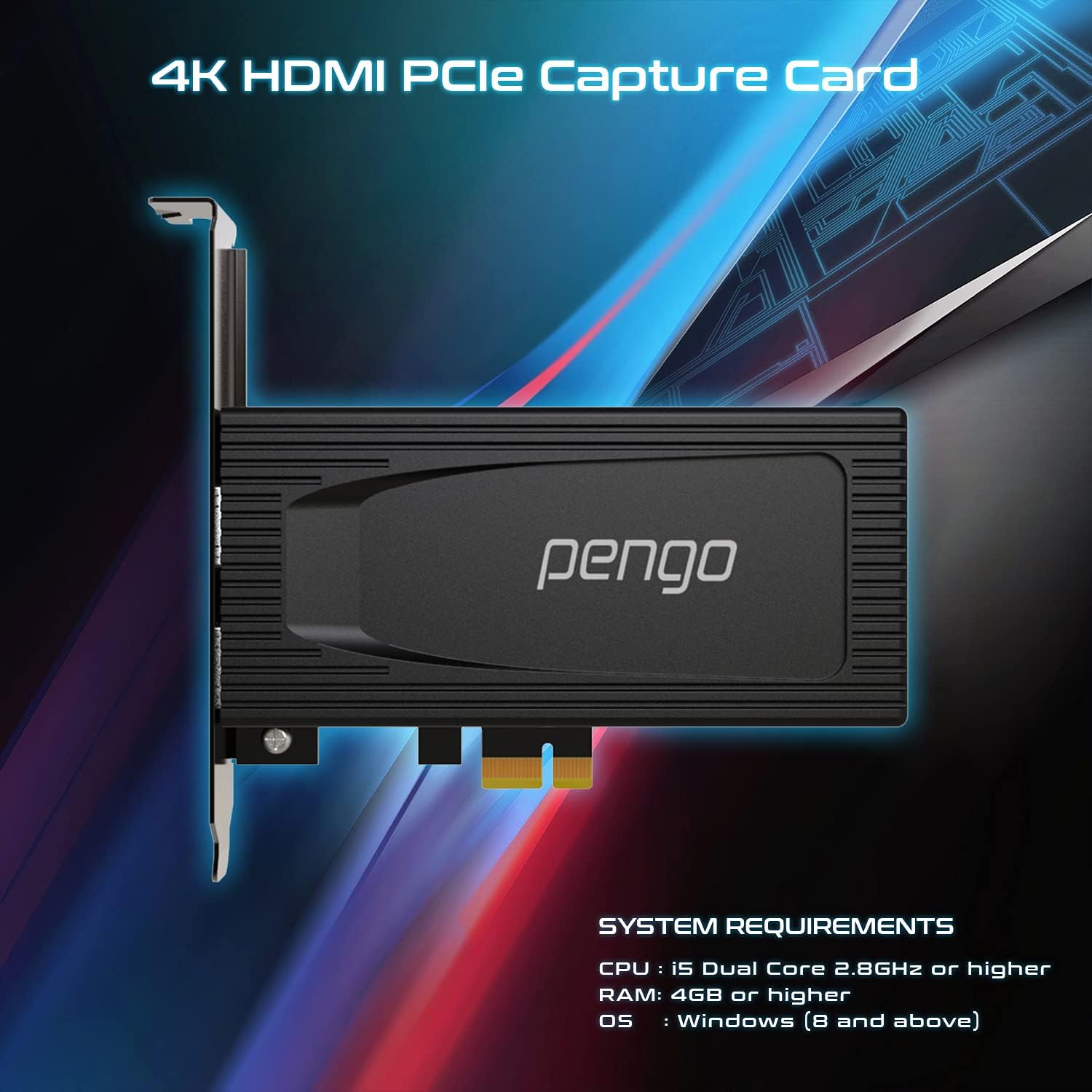 Pengo 4K HDMI PCIe Capture Card, 4K30fps Game Capture Card Device LiveStream for Gaming, 4K60 HDR Pass-Through, High Refresh Rate 144hz 240hz (No HDCP)