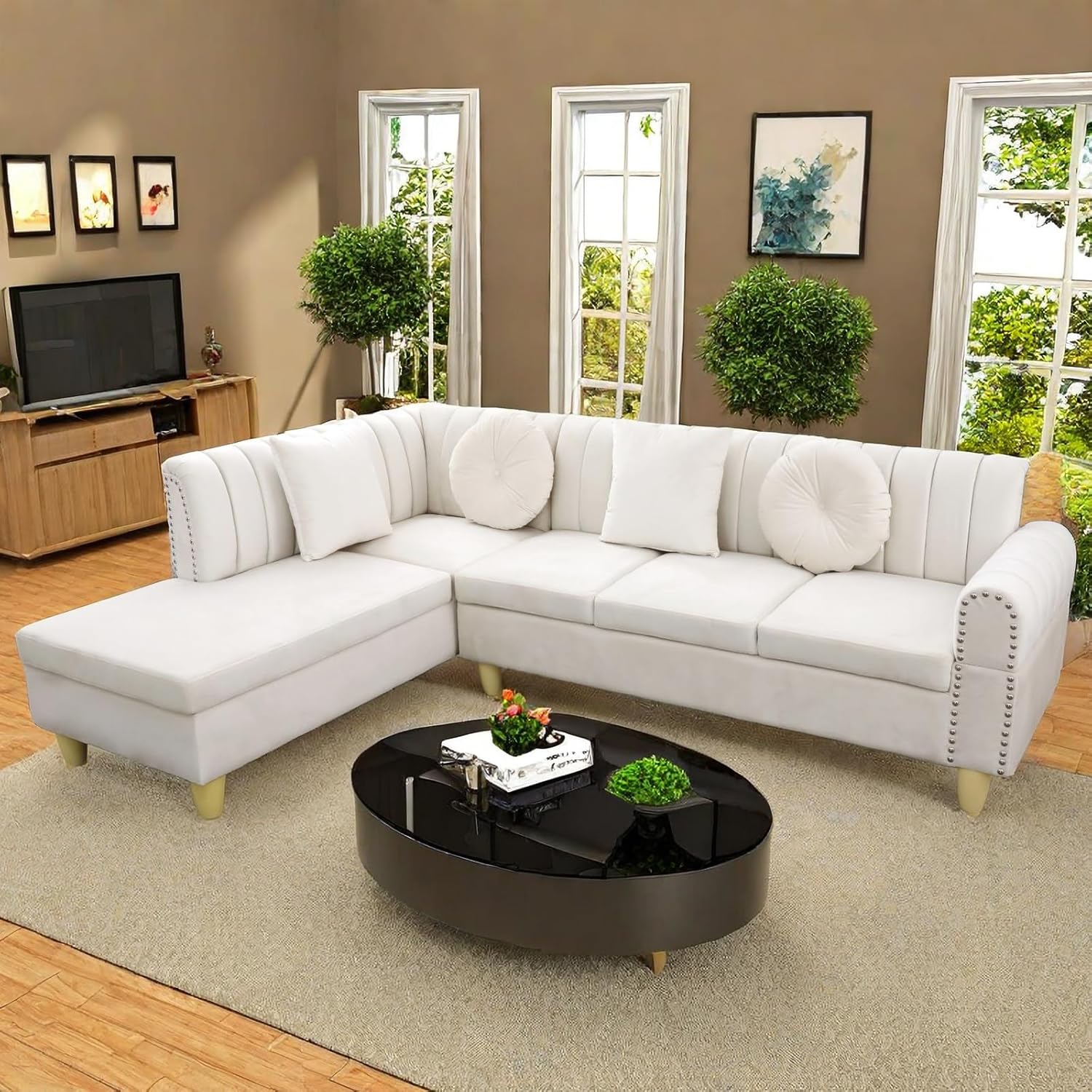 Sofa Modern Sectional Living Room, Bedroom, Office, Beige L Shaped Couch