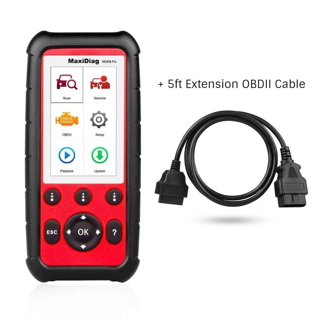 Autel MaxiDiag MD808 Pro with 5ft Extension Cable All System OBDII Scanner(Advanced MaxiCheck Pro and MD802) Oil and Battery Res