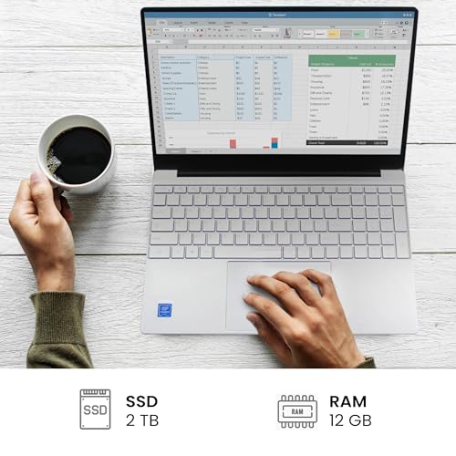 thunderb E156S 15.6" Laptop - Intel Quad-Core, 12GB RAM, 1TB SSD, Windows 11 Pro, Fingerprint, Backlit Keyboard, HDMI, Bluetooth, USB 3.0, HD Webcam, Superior Sound