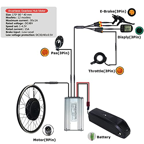 E-Bike Conversion Kit Electric Bike Conversion kit 20, 24, 26, 27.5, 28, 29, 700c inch Front Wheel hub Motor kit Motor Control LCD Display Brushless Motor hub,48V/1500W-26inch
