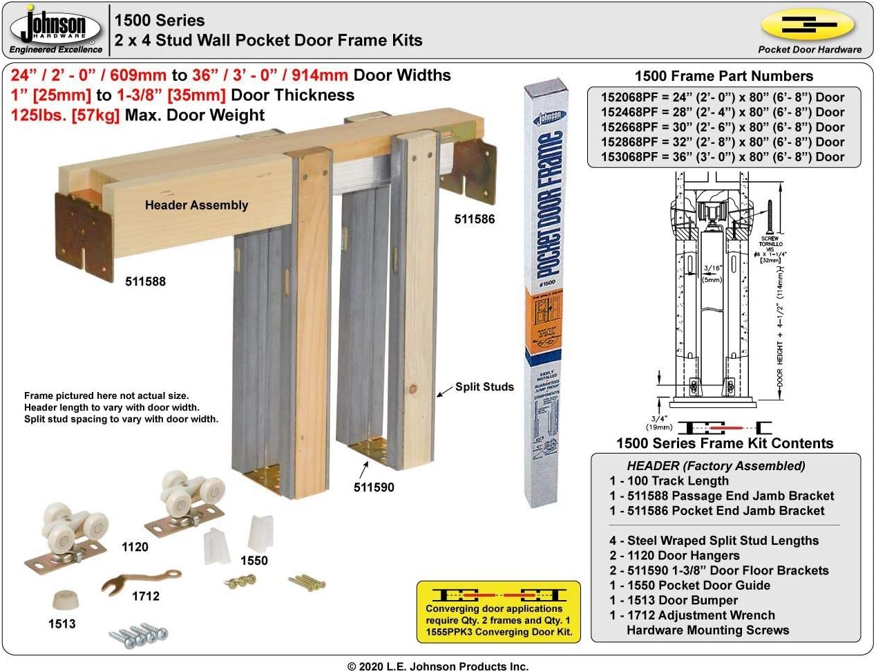 Johnson Hardware 1500 Series Commercial Grade Pocket Door Frame for 2x4 Stud Wall (30 Inch x 84 Inch)