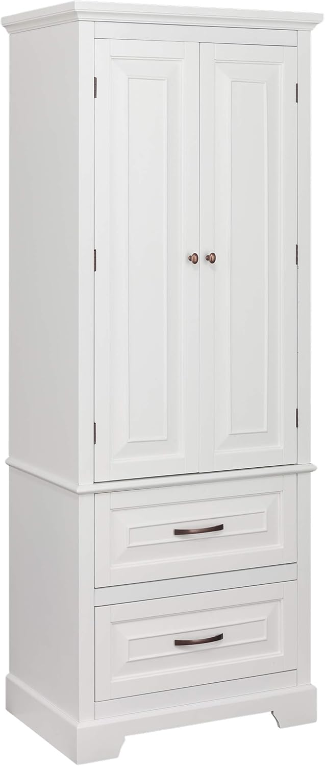 Elegant Home Fashions St. James Bathroom Storage Linen Cabinet, White