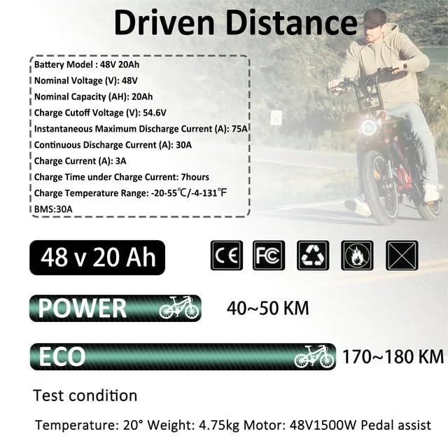 Ebike Battery 36V 48V 52V Lithium Battery 10AH 15AH 20AH Electric Bike Battery with Charger, Safe Lock, Led Indicator Light, for 200-1500W Electric Bike,Motorcycle (5-Pin) (48V 10AH)