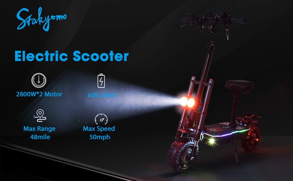 Electric Scooter Adults,60V 38.4Ah & Top Speed 50 MPH Dual Motor Fast Electric Scooter for Adult, 11" All-Terrain Tires,Foldable with Steering Damper,E- Scooter for Mountains,Off-Road