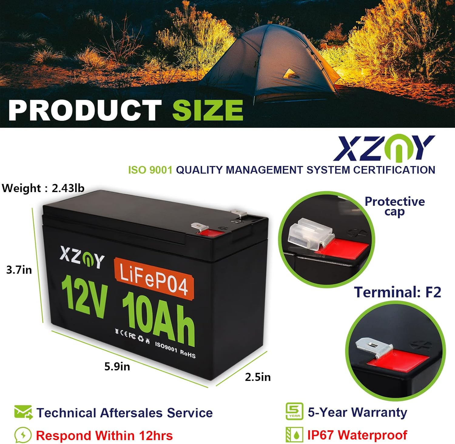 XZNY 12V 100Ah Deep Cycle LiFePO4 Battery, 5000+ Cycles 12V Rechargeable Lithium Battery Built-in 120A BMS, 12V LiFePO4 Battery for Solar Home, RV, Camping, Fish Finder, Boat, Backup Power, Marine