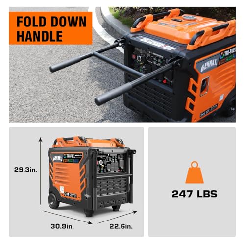 GENMAX 15000W Tri-Fuel Portable Generator - 2025 Model with ATS, CO Sensor, Digital Display & 50A Output Perfect for Home Backup, Construction Sites & Emergency Power (GM15000ET)