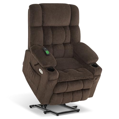 MCombo Dual Motor Power Lift Recliner Chair with Massage and Heat for Elderly People, Infinite Position, USB Ports, Cup Holders, Fabric 7890 (Medium-Regular, Burgundy)