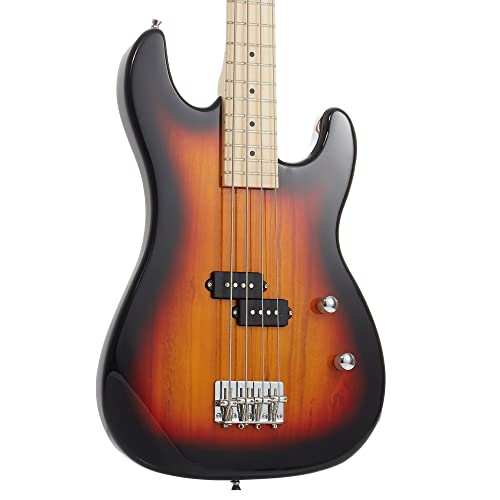 Full Size Electric Bass Guitar with 15-Watt Amp, Blue - 4 String Right Handed Beginner Kit with Gig Bag and Accessories